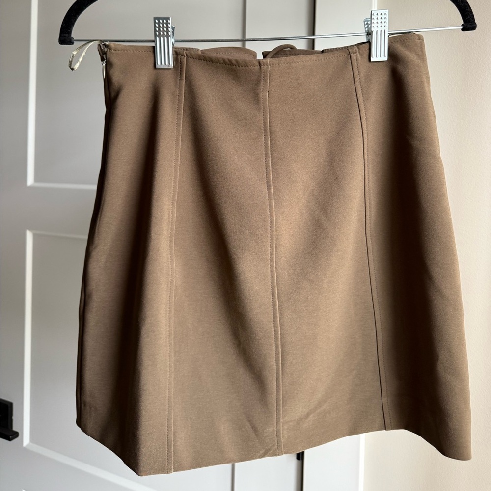Zara Brown Tie Front Pencil Mini Skirt Casual - Picture 2 of 4
